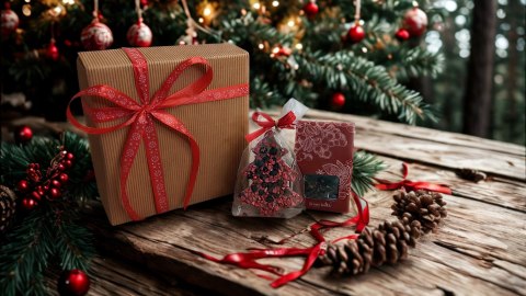 Box prezent świąteczny herbata czekolada choinka
