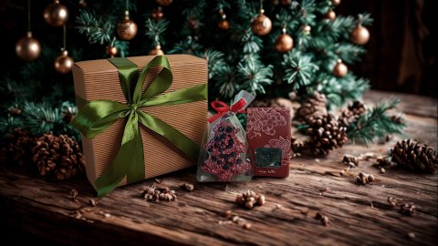 Box prezent świąteczny herbata czekolada choinka