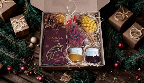 Box prezentowy zestaw świąteczny herbata świeca