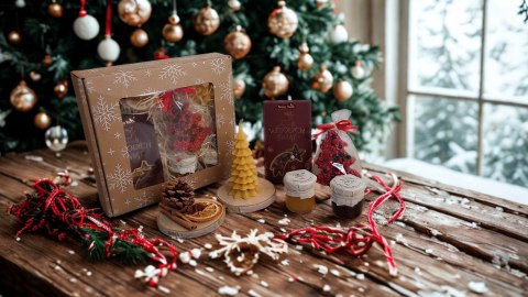 Box prezentowy zestaw świąteczny herbata świeca
