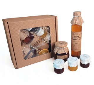 Zestaw box prezentowy, syrop, konfitury, miód