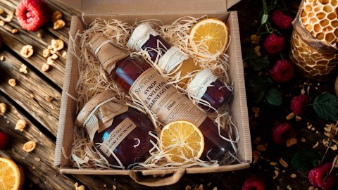 Zestaw box prezentowy, syrop, konfitury, miód