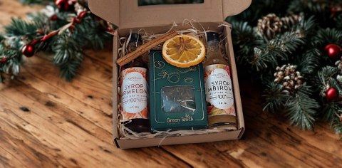 Gotowy box prezentowy zestaw herbata syropy