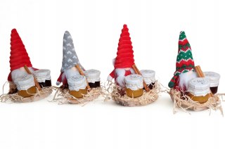 Świąteczny gotowy kosz prezentowy na drewienku Mikołaj