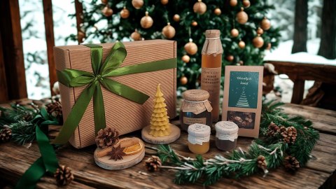 Świąteczny zestaw box prezentowy, syrop, konfitury, herbata
