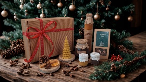 Świąteczny zestaw box prezentowy, syrop, konfitury, herbata
