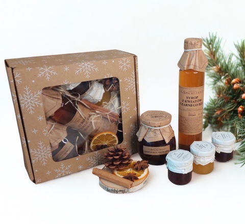 Świąteczny zestaw box prezentowy, syrop, konfitury, miód
