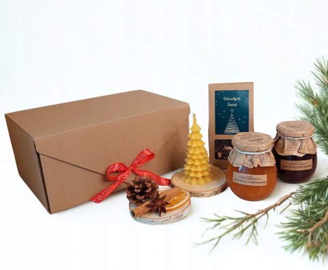 Świąteczny zestaw kosz prezentowy herbata konfitury świeca