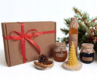 Świąteczny zestaw kosz prezentowy syrop konfitura