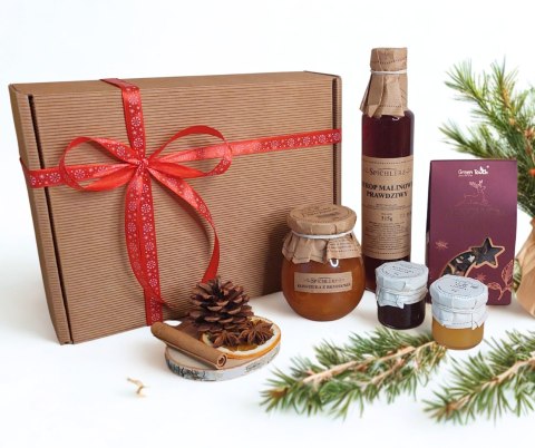 Świąteczny zestaw prezentowy box herbata konfitury syrop