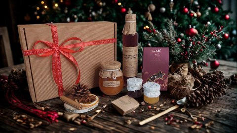 Świąteczny zestaw prezentowy box herbata konfitury syrop