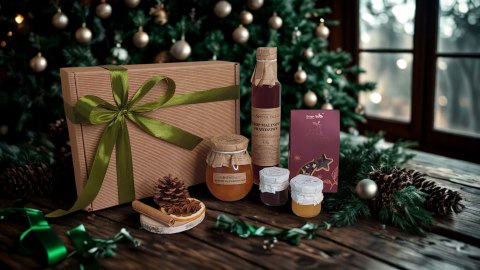 Świąteczny zestaw prezentowy box herbata konfitury syrop