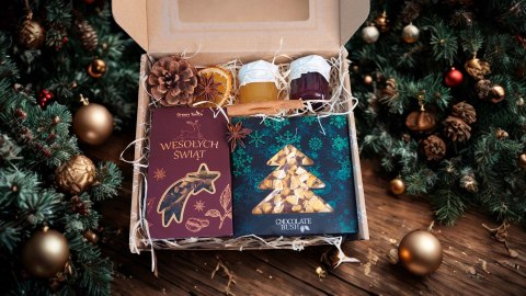 Zestaw kosz prezent świąteczny box czekolada herbata miód