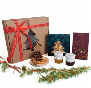 Zestaw kosz prezentowy świąteczny box czekolada herbata miód