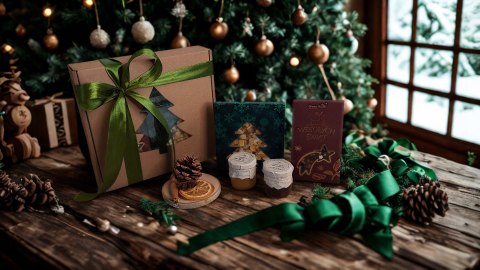 Zestaw kosz prezentowy świąteczny box czekolada herbata miód