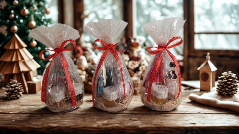 Zestaw na drewienku świąteczny mini box herbatka miód syrop