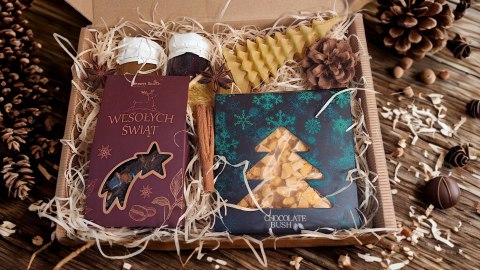 Zestaw prezentowy świąteczny box czekolada herbata świeca