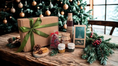 Zestaw prezentowy świąteczny box syrop konfitura herbata